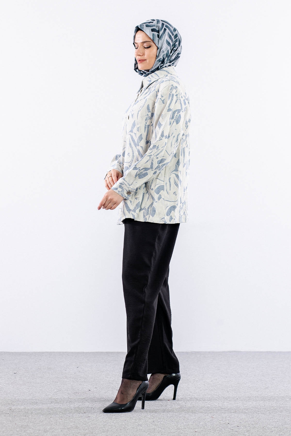 40118 Düğmeli Ceket 42-48 - Indigo - 3