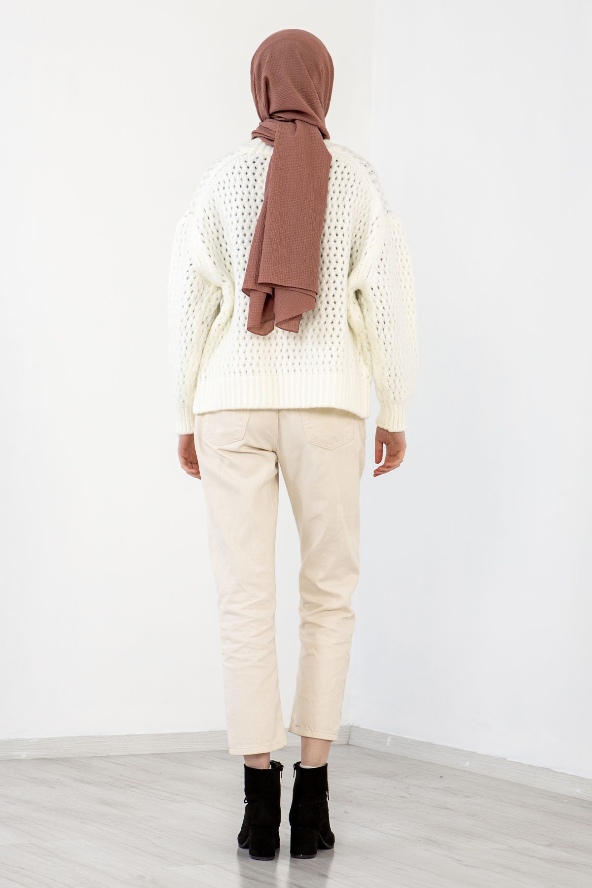 4012 şik örme Kazak Tek - Ekru - 4