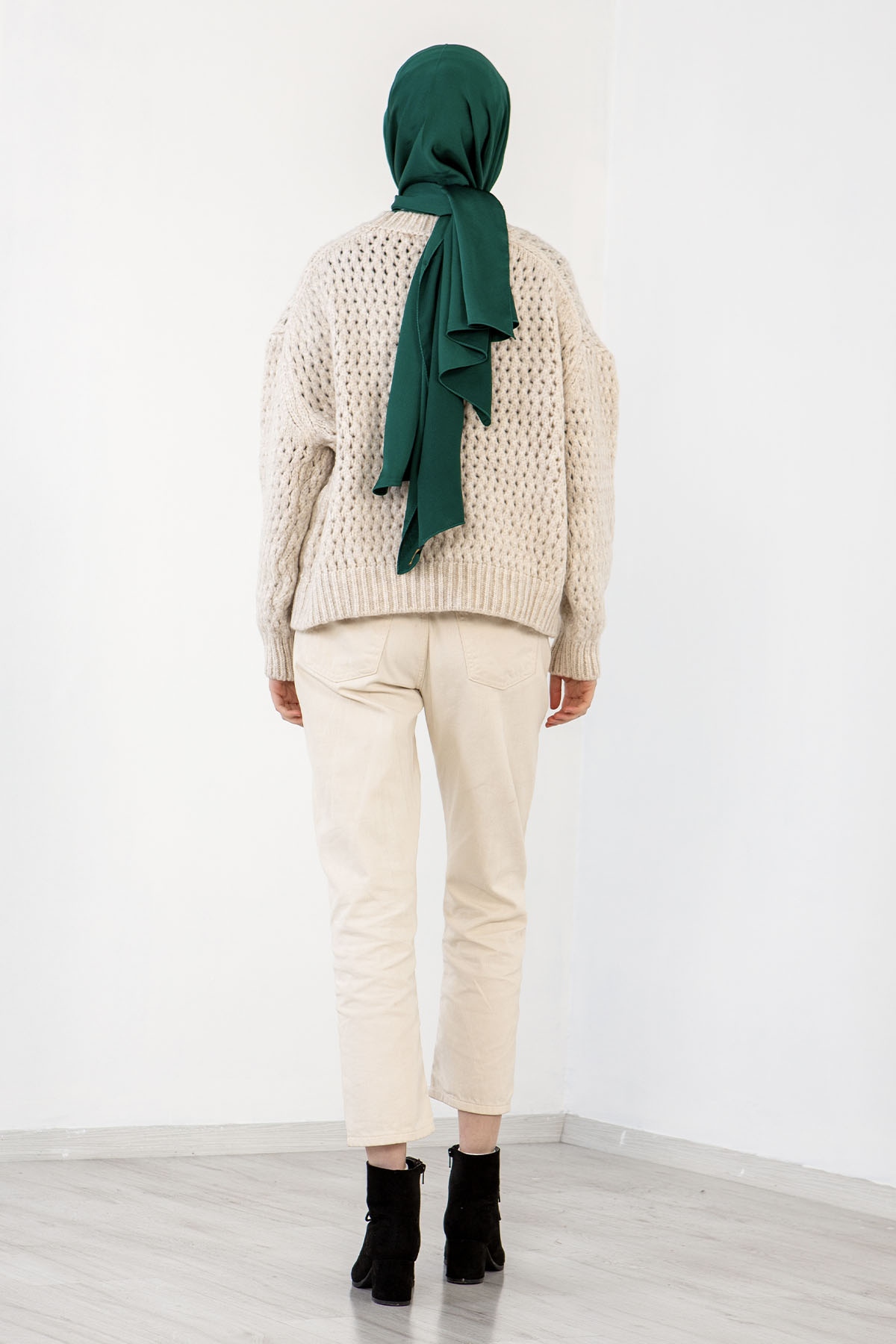 4012 şik örme Kazak Tek - Krem - 4