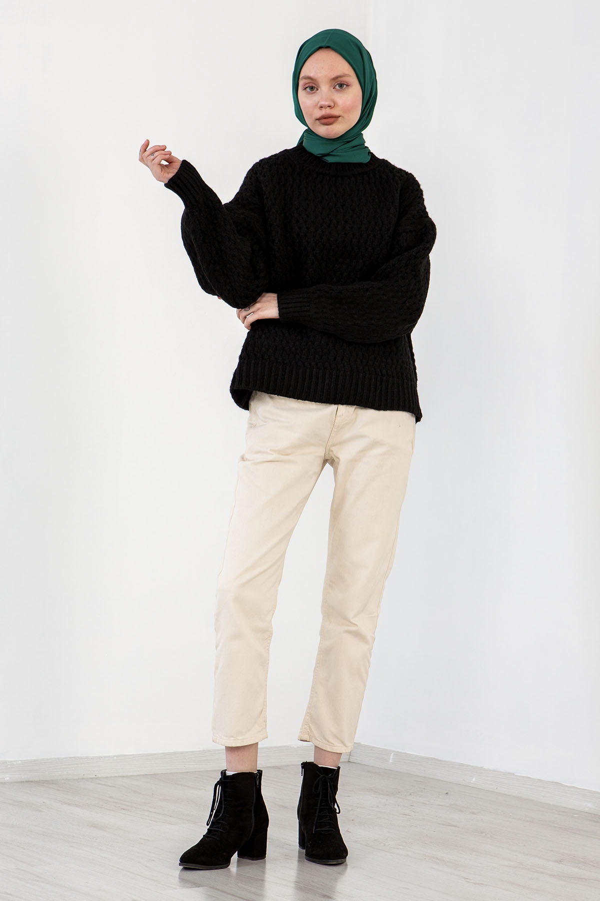 4012 şik örme Kazak Tek - Siyah - 2