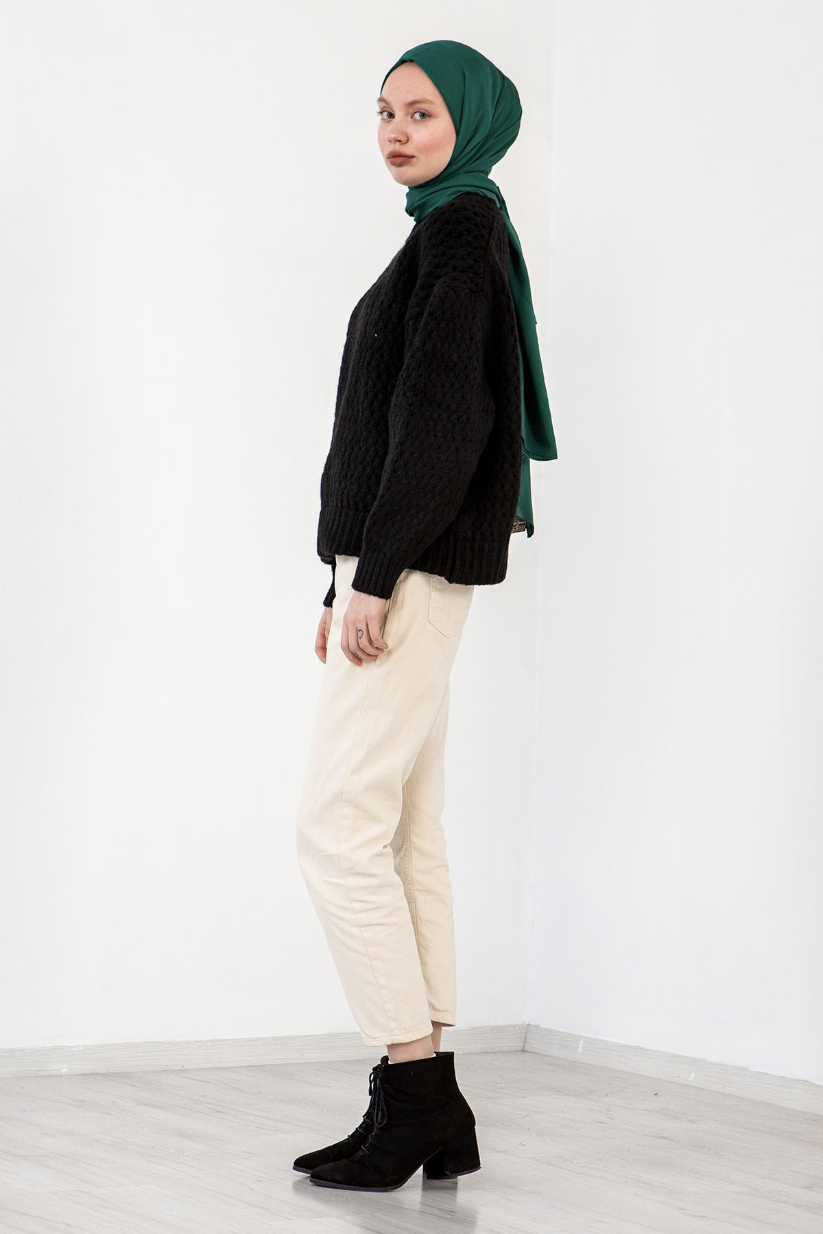 4012 şik örme Kazak Tek - Siyah - 3