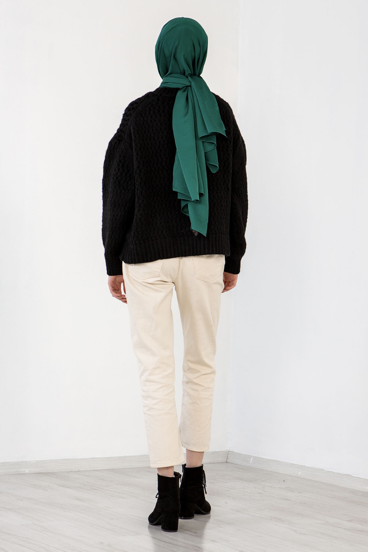 4012 şik örme Kazak Tek - Siyah - 4