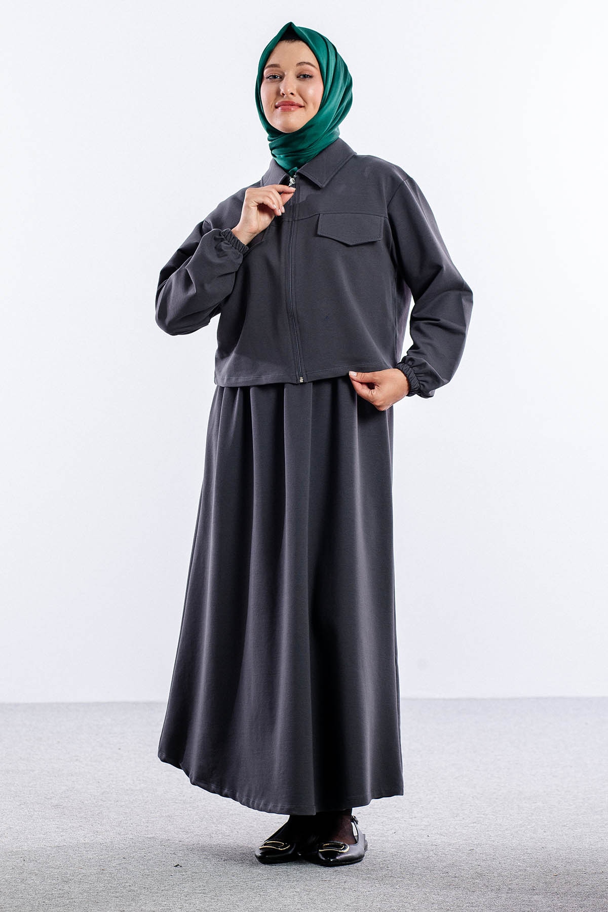 4014 2li Elbise Takim 42-48 - Gri - 1