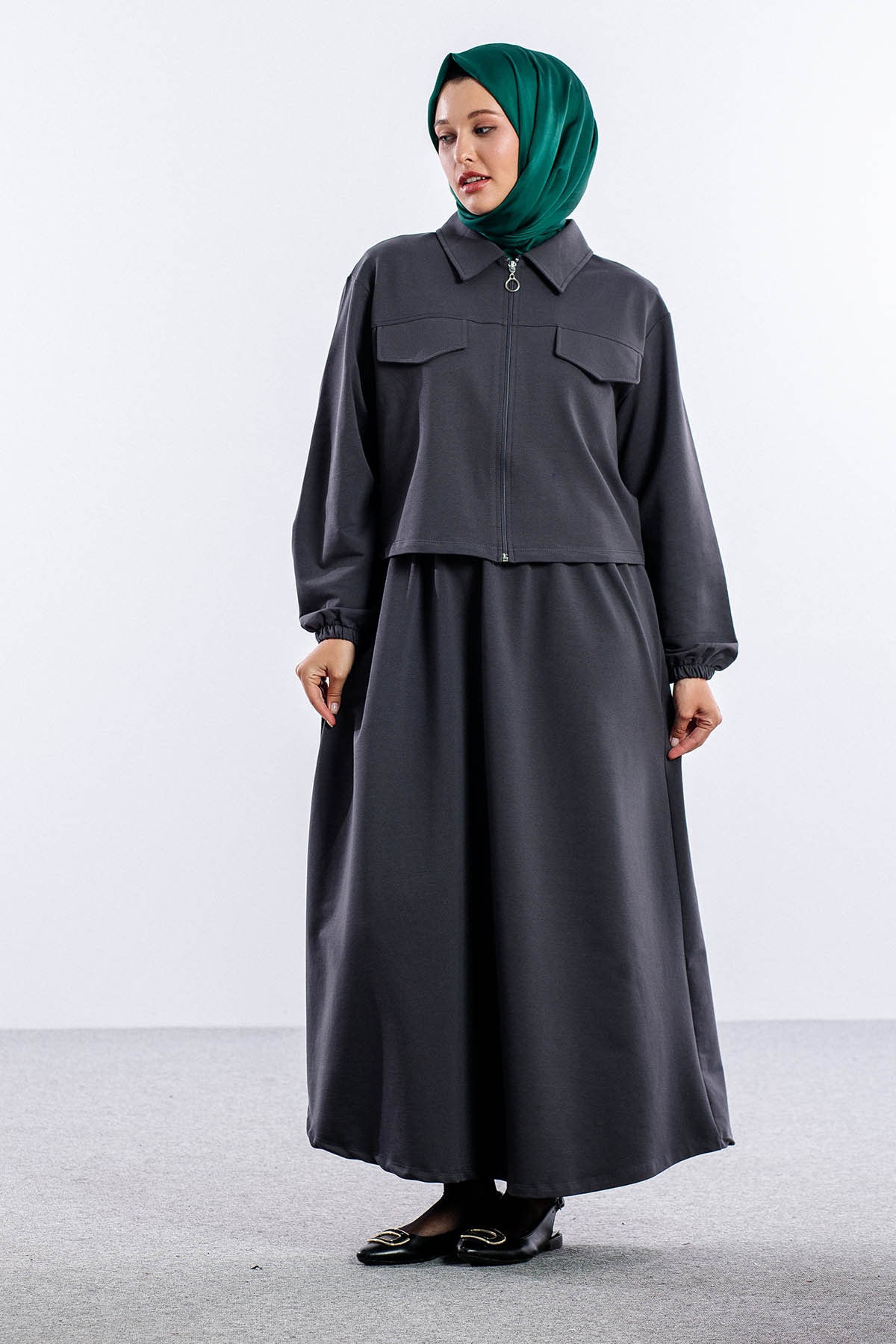 4014 2li Elbise Takim 42-48 - Gri - 2