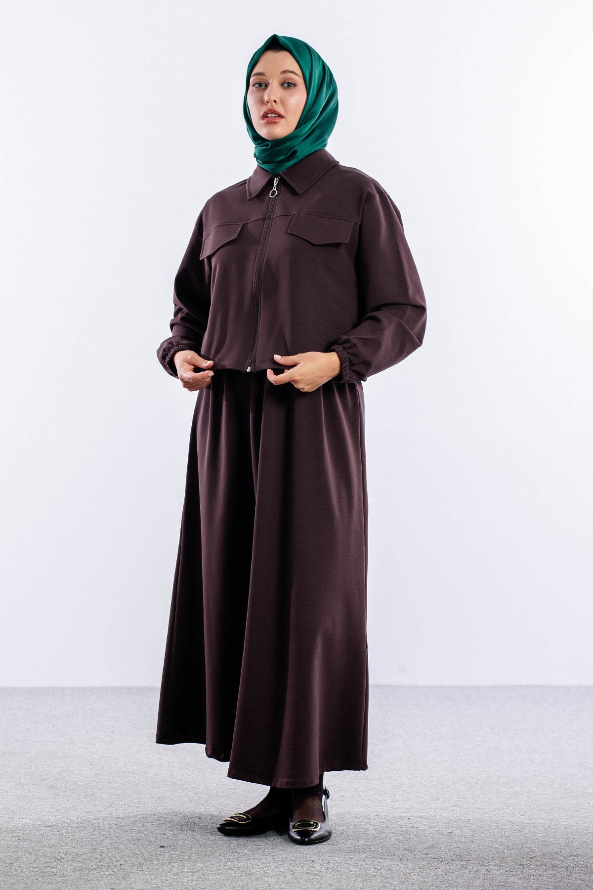 4014 2li Elbise Takim 42-48 - Kahve - 4