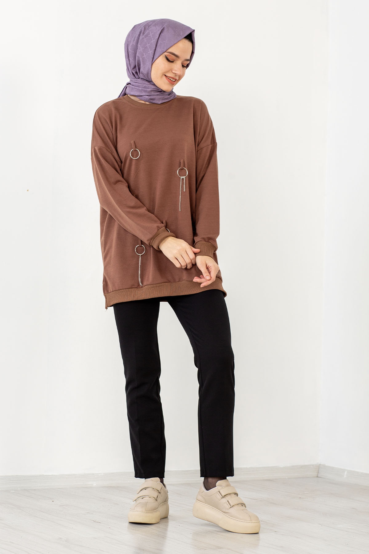 4032 Tunik Tek Hlk - Kahve - 3