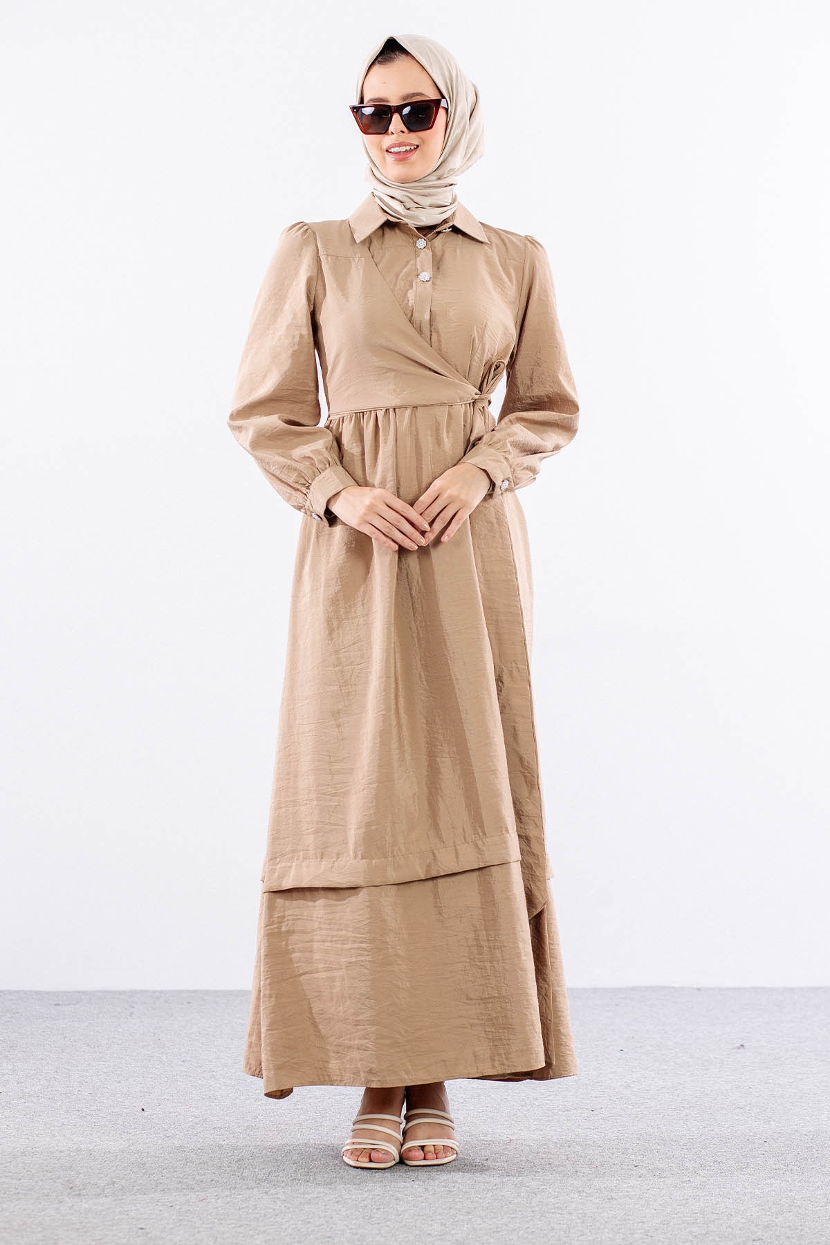 4036 Elbise 1-5 - Bej - 1