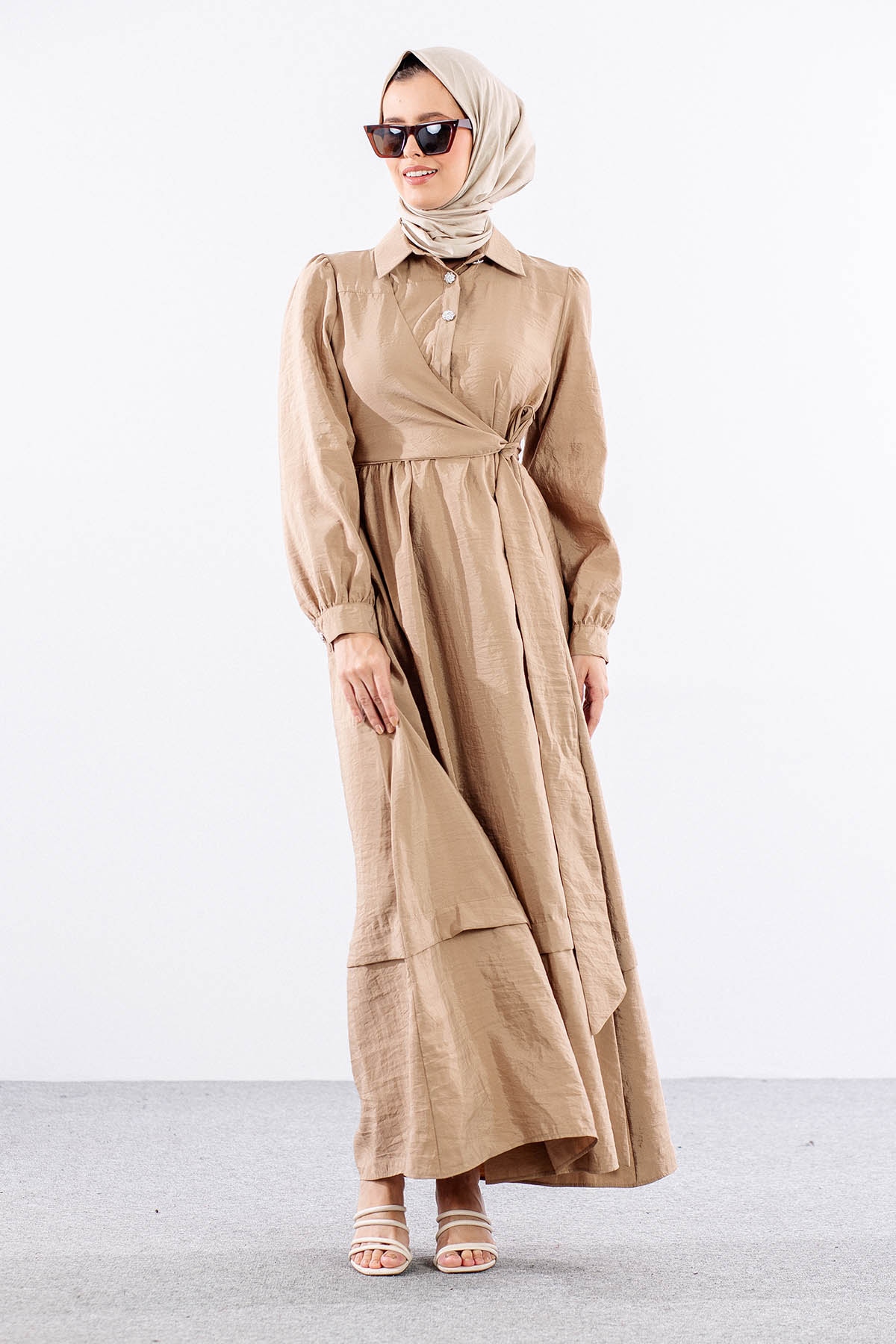 4036 Elbise 1-5 - Bej - 2