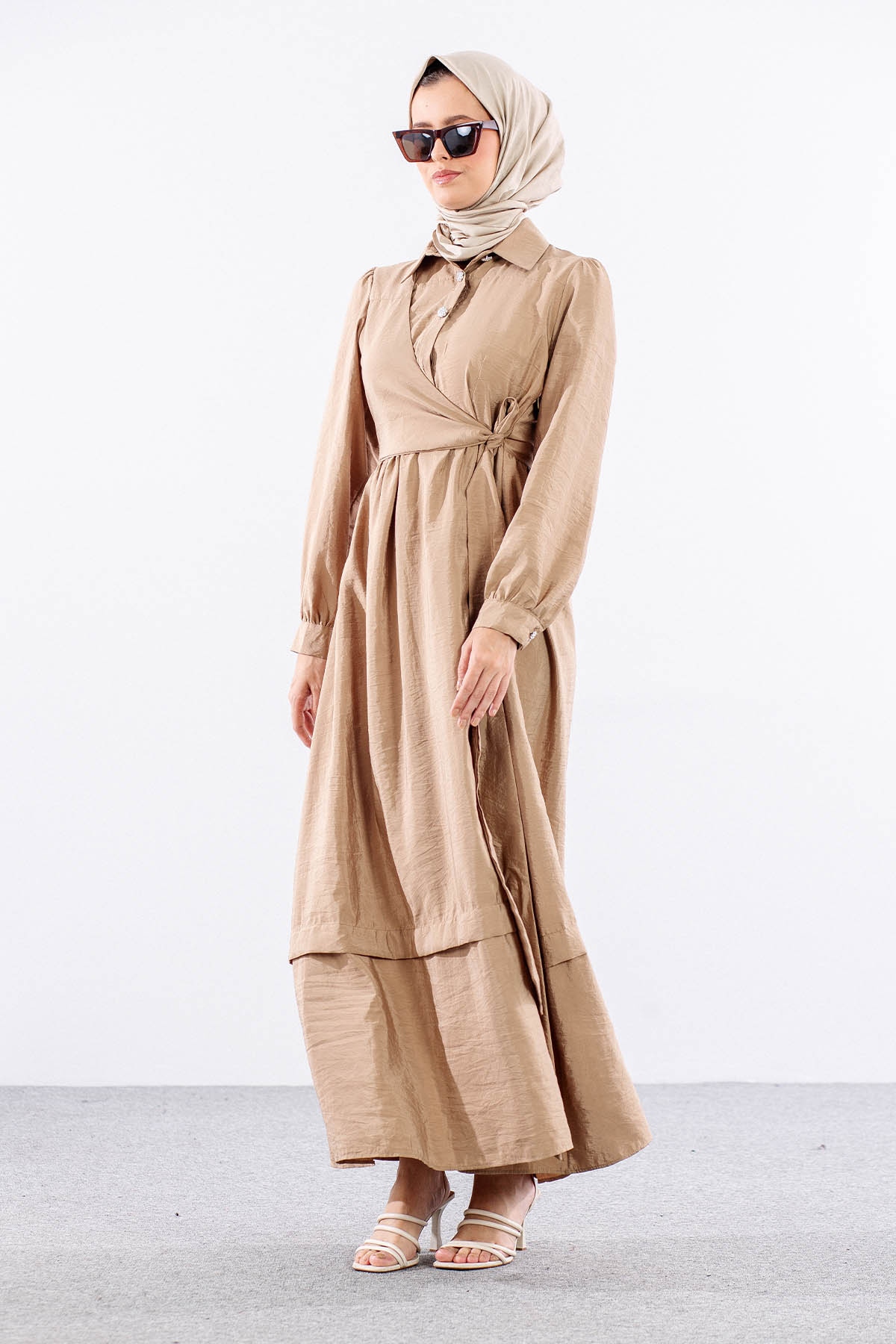 4036 Elbise 1-5 - Bej - 3
