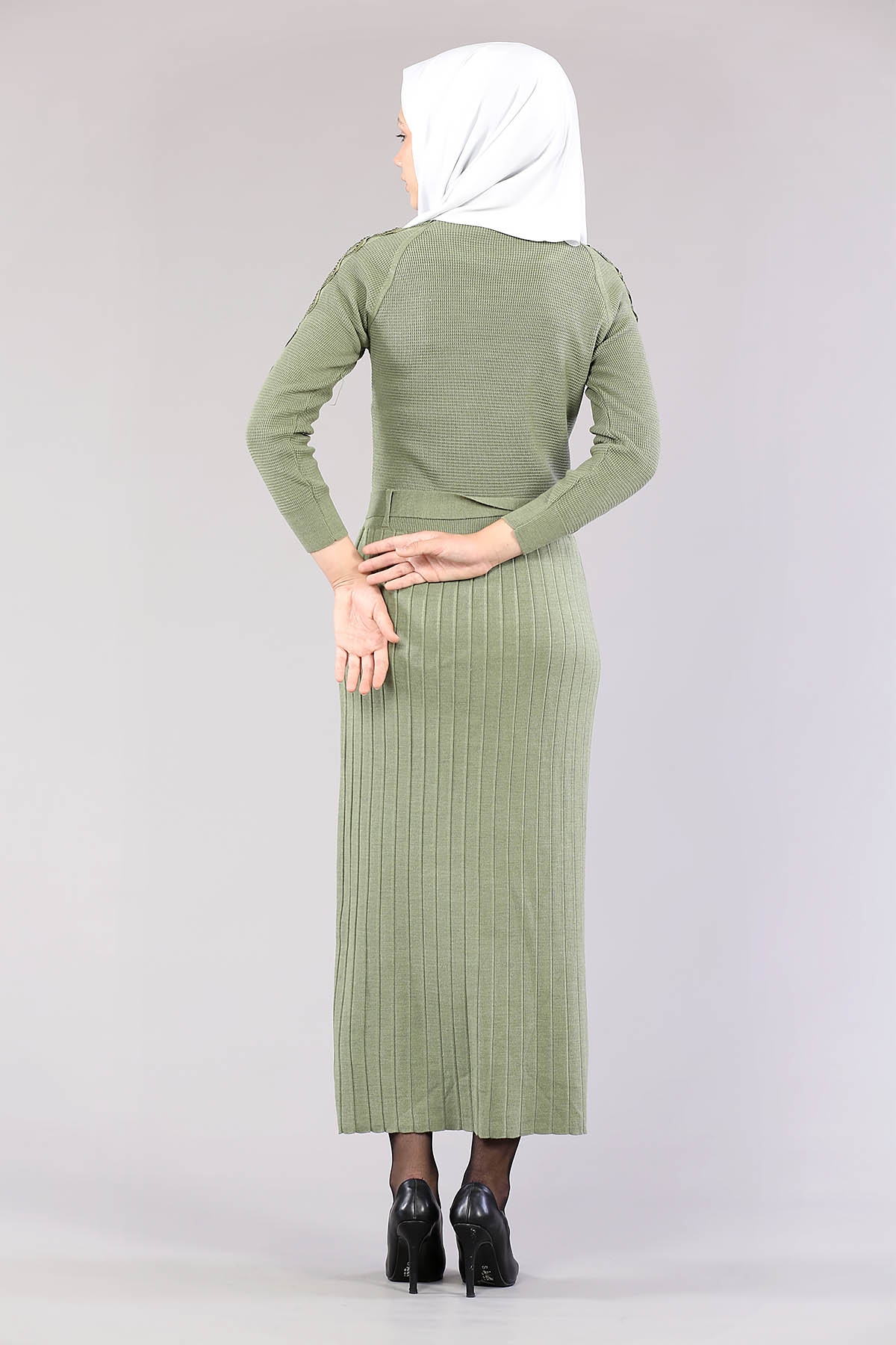 4049 Triko Elbise Tek - Yesil - 4