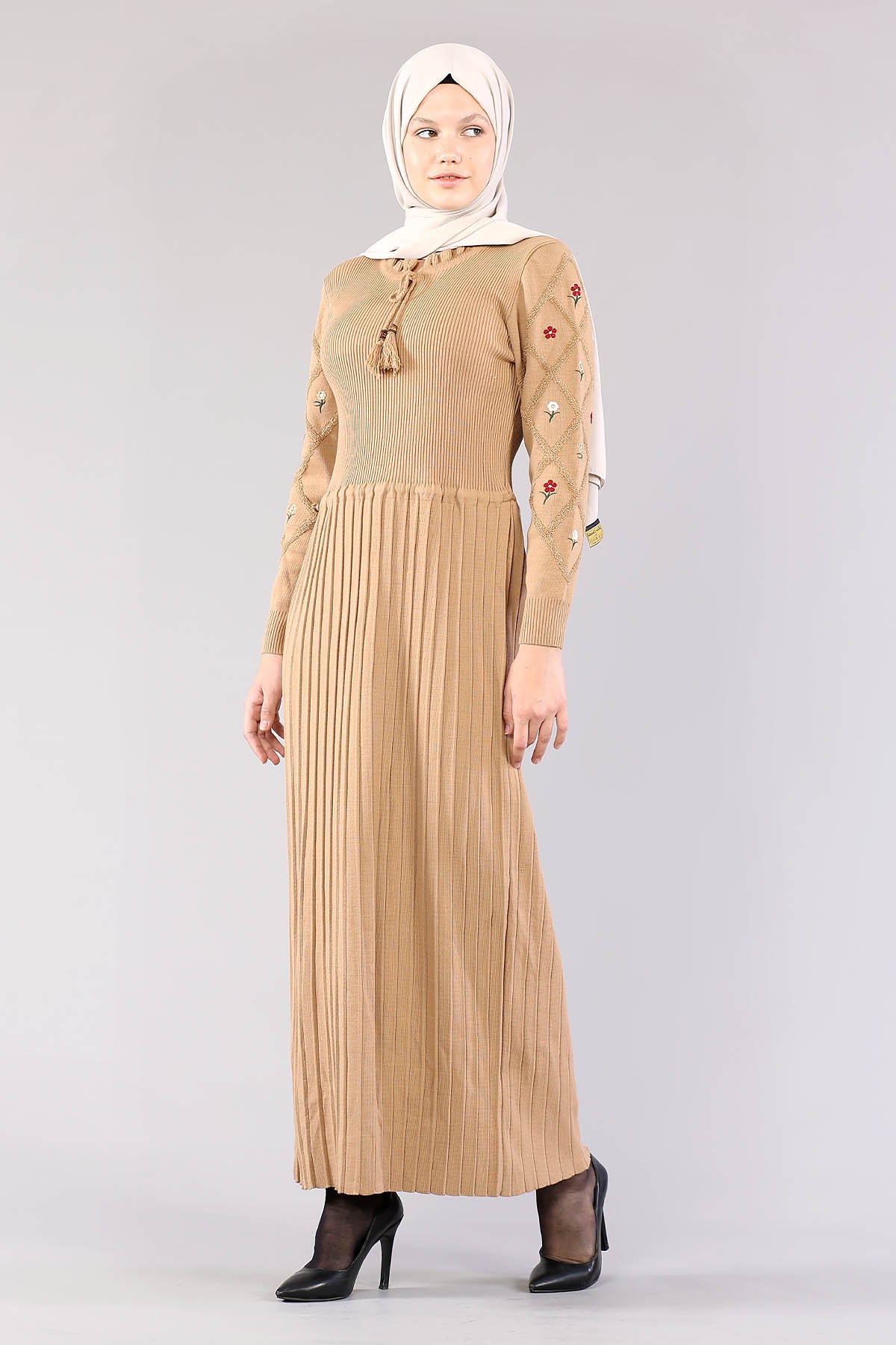 4050 Triko Elbise Tek - Camel - 2