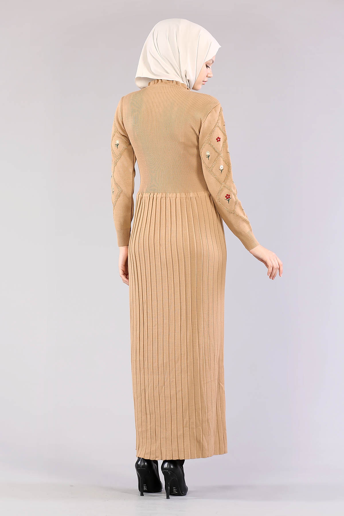 4050 Triko Elbise Tek - Camel - 4