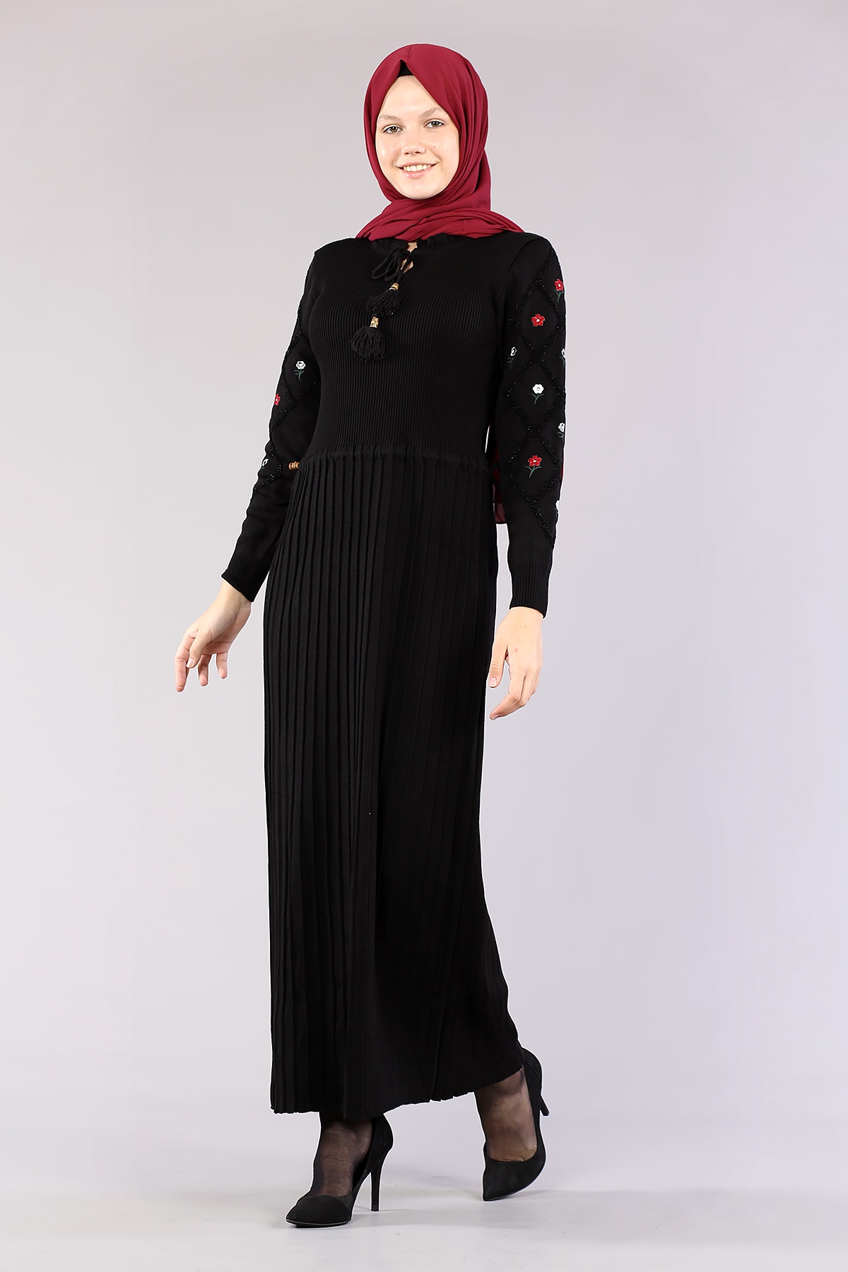 4050 Triko Elbise Tek - Siyah - 2