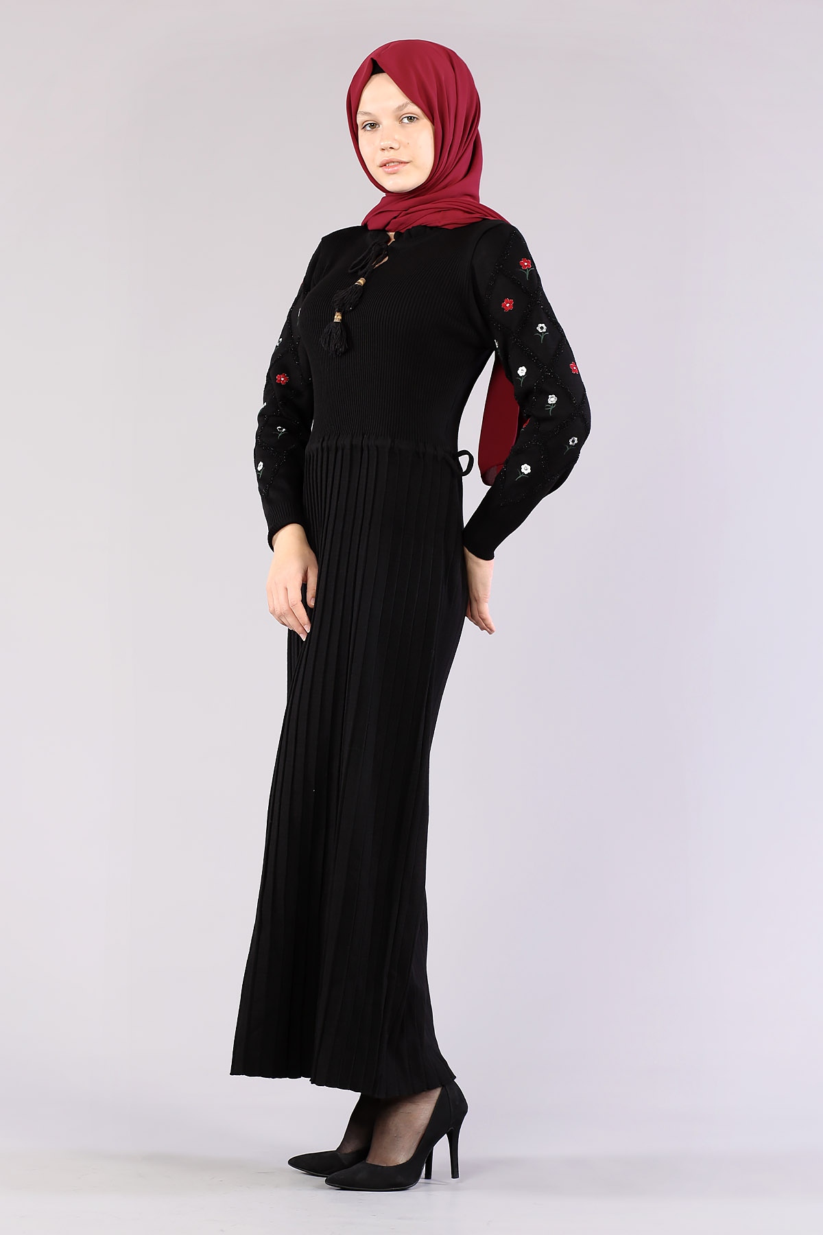 4050 Triko Elbise Tek - Siyah - 3