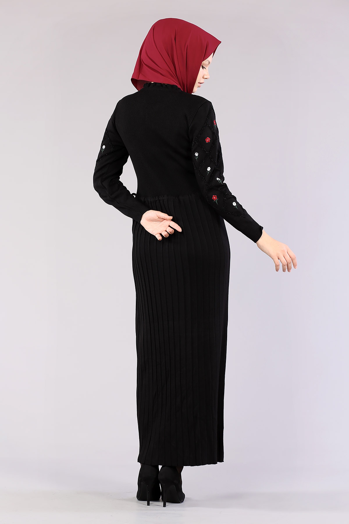 4050 Triko Elbise Tek - Siyah - 4