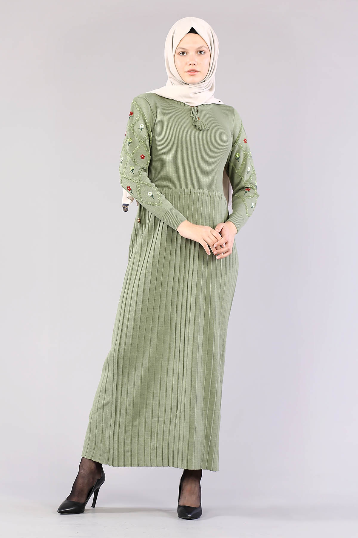 4050 Triko Elbise Tek - Yesil - 1