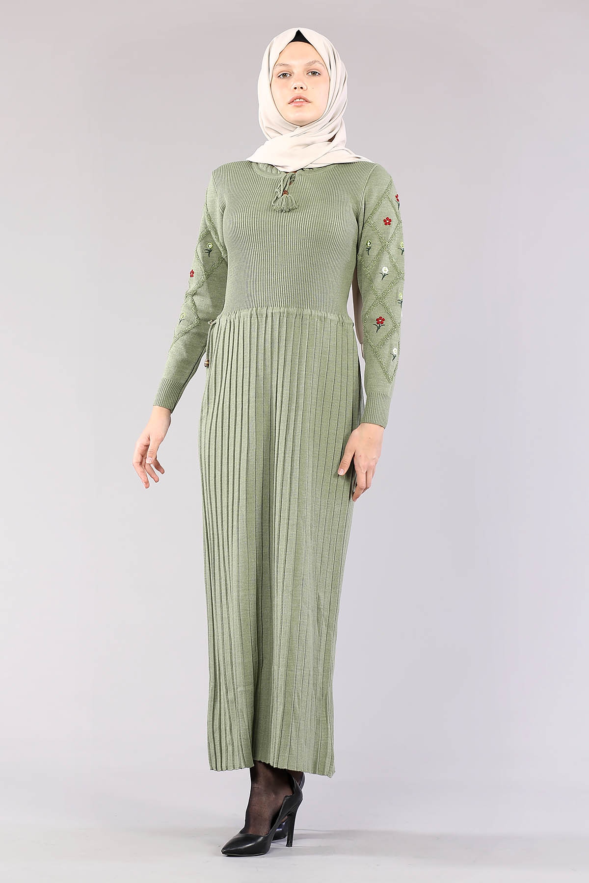 4050 Triko Elbise Tek - Yesil - 2