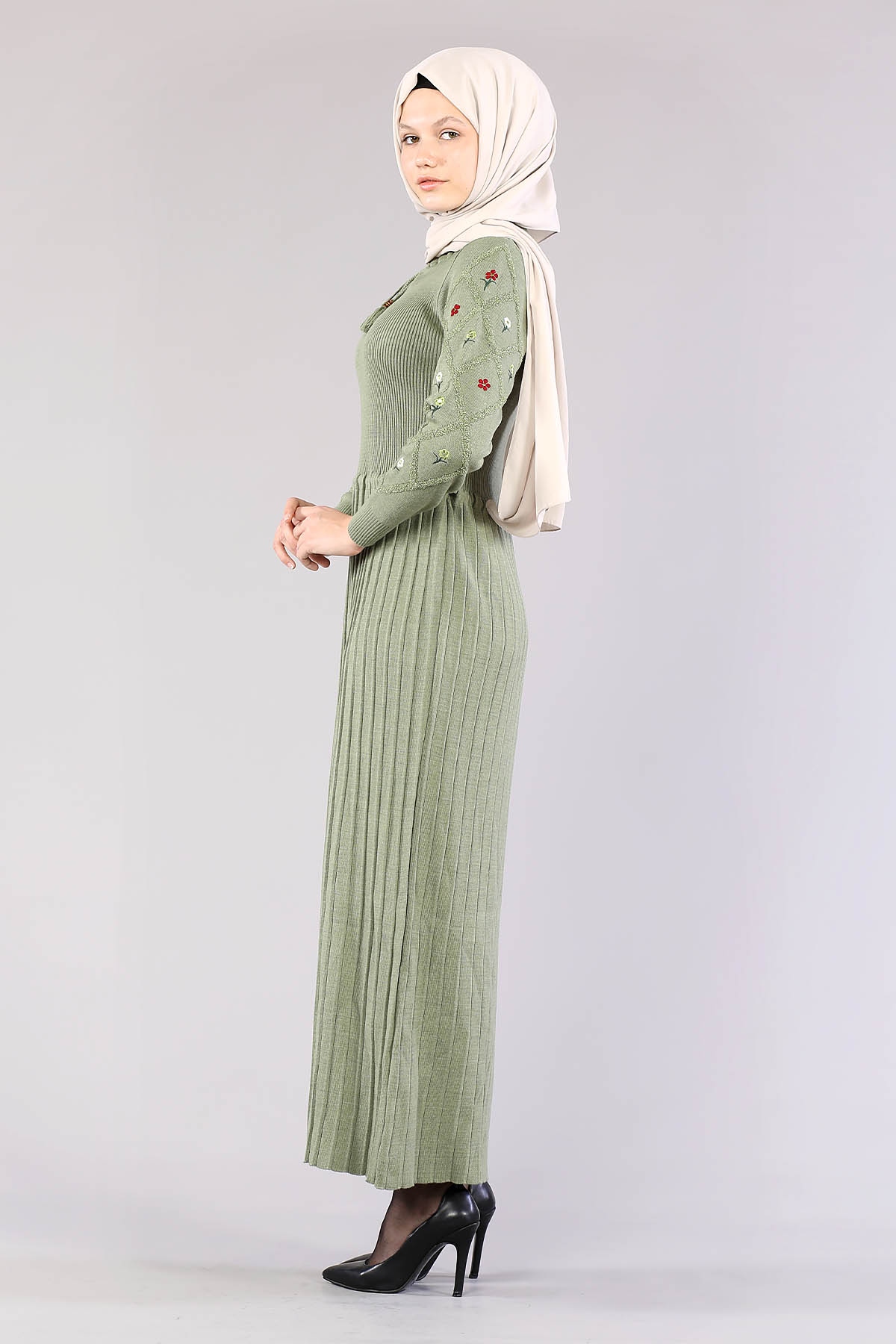 4050 Triko Elbise Tek - Yesil - 3