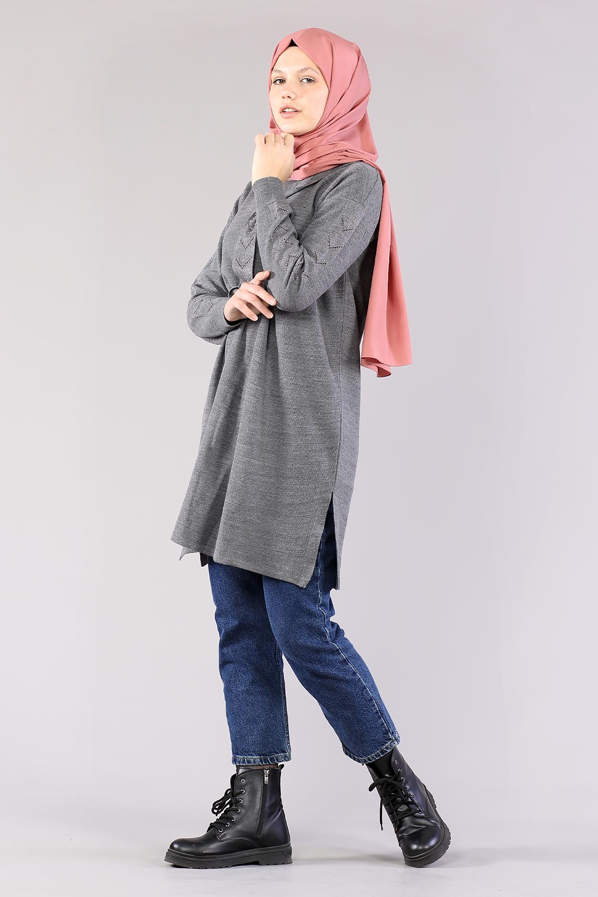 4060 Triko Tunik Tek - Gri - 1