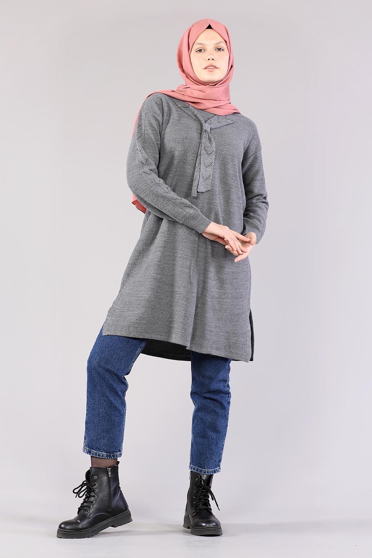 4060 Triko Tunik Tek - Gri - 2