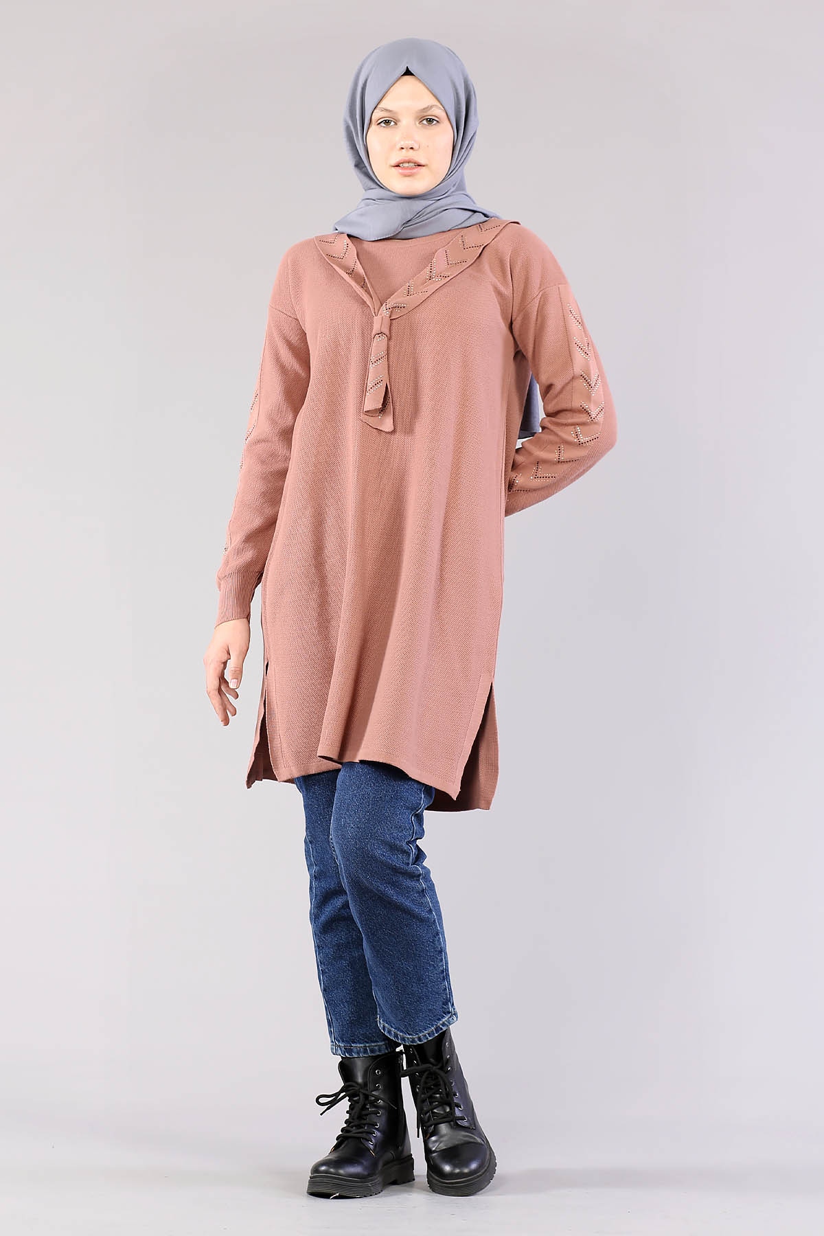 4060 Triko Tunik Tek - Pudra - 1
