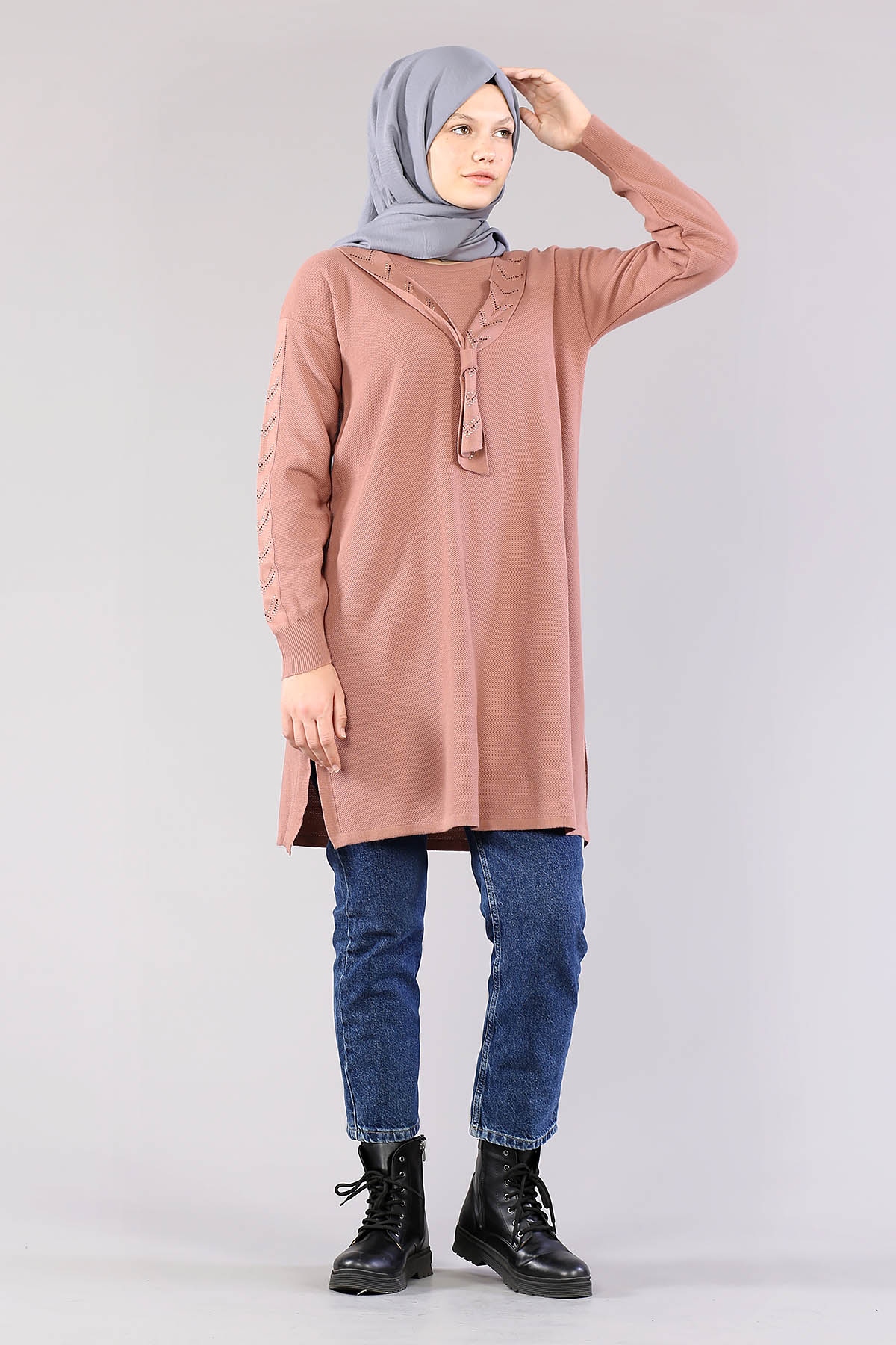4060 Triko Tunik Tek - Pudra - 2