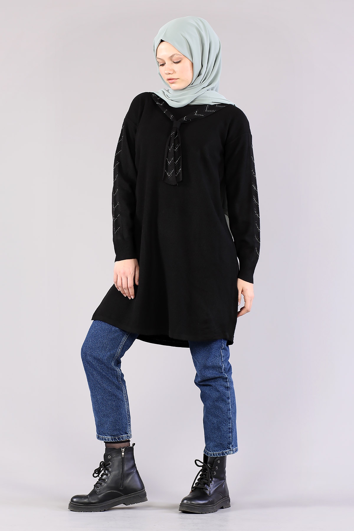 4060 Triko Tunik Tek - Siyah - 2