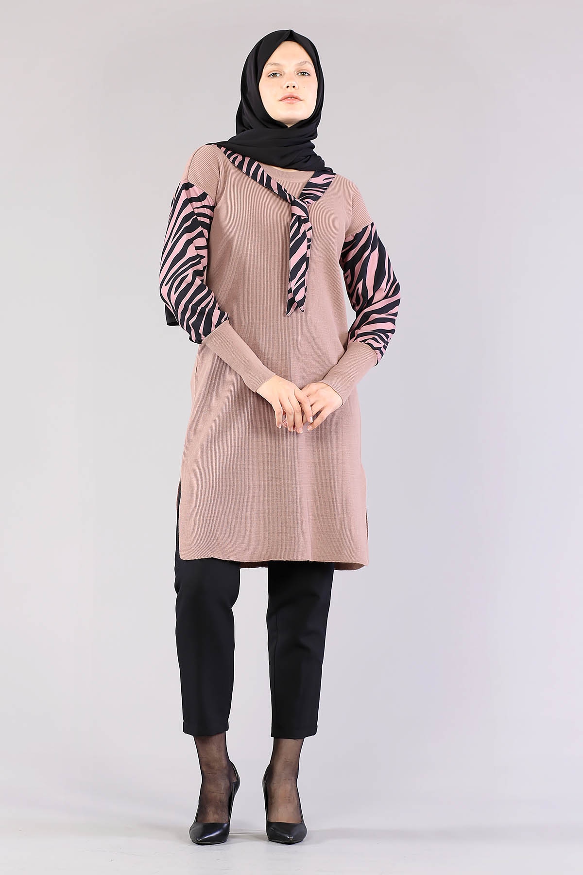 4063 Zebra Garnili Tunik Tek - Gul - 1