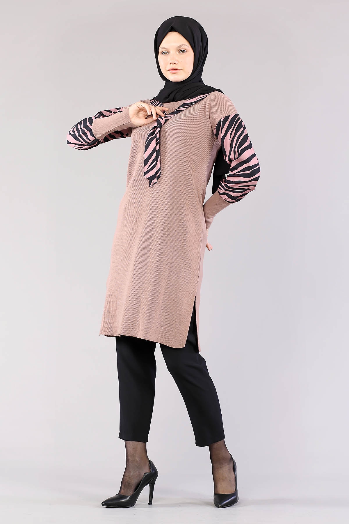 4063 Zebra Garnili Tunik Tek - Gul - 2