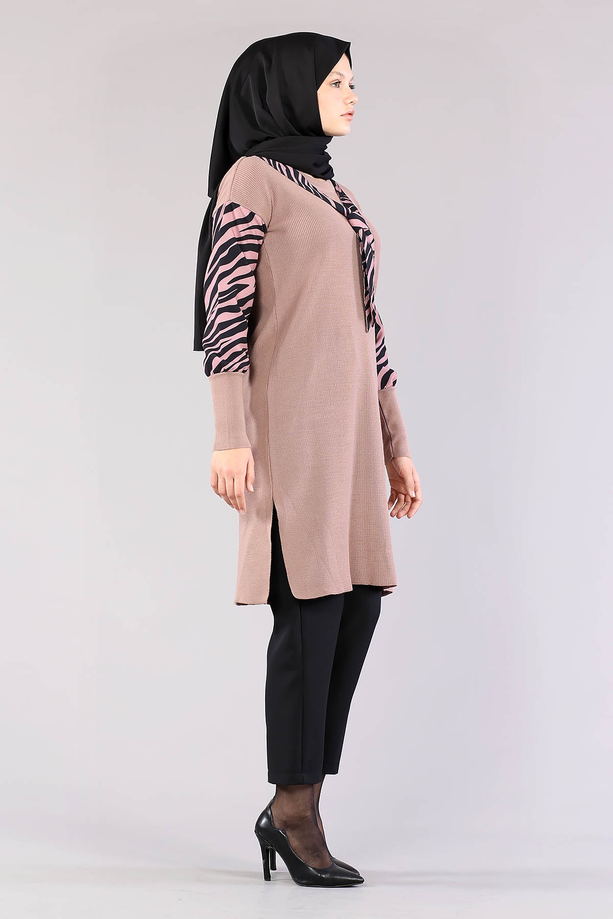 4063 Zebra Garnili Tunik Tek - Gul - 3