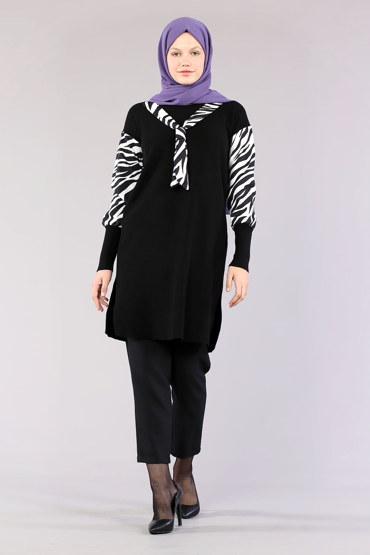 4063 Zebra Garnili Tunik Tek - Siyah - 2