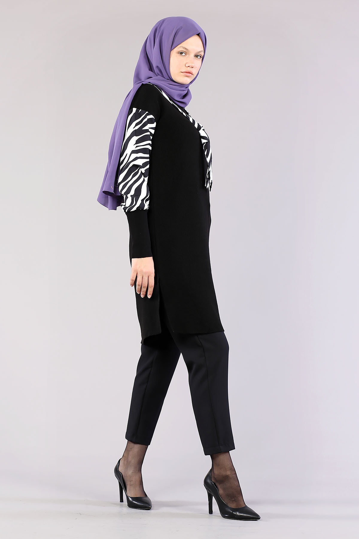 4063 Zebra Garnili Tunik Tek - Siyah - 3