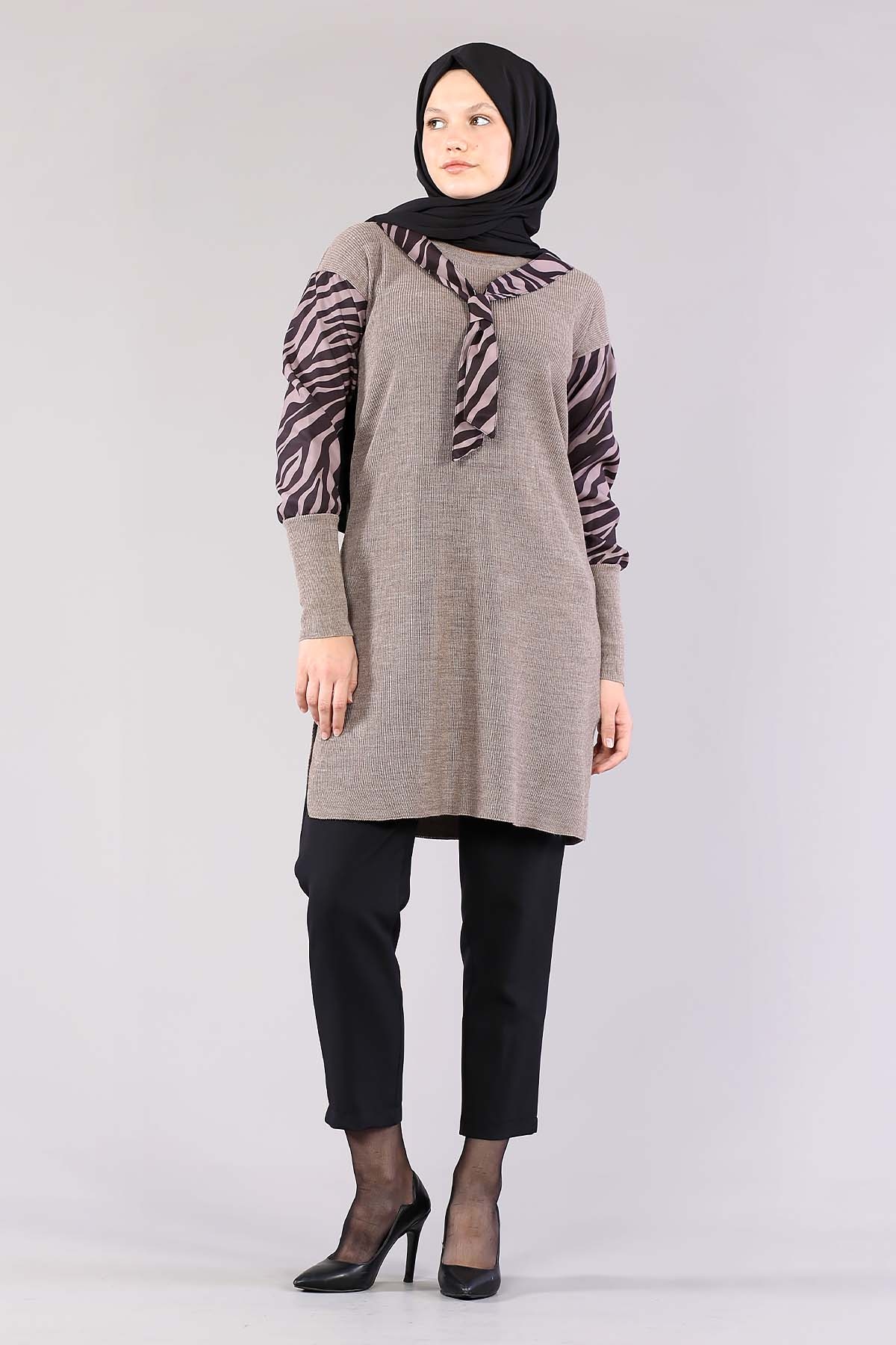 4063 Zebra Garnili Tunik Tek - Vizon - 2