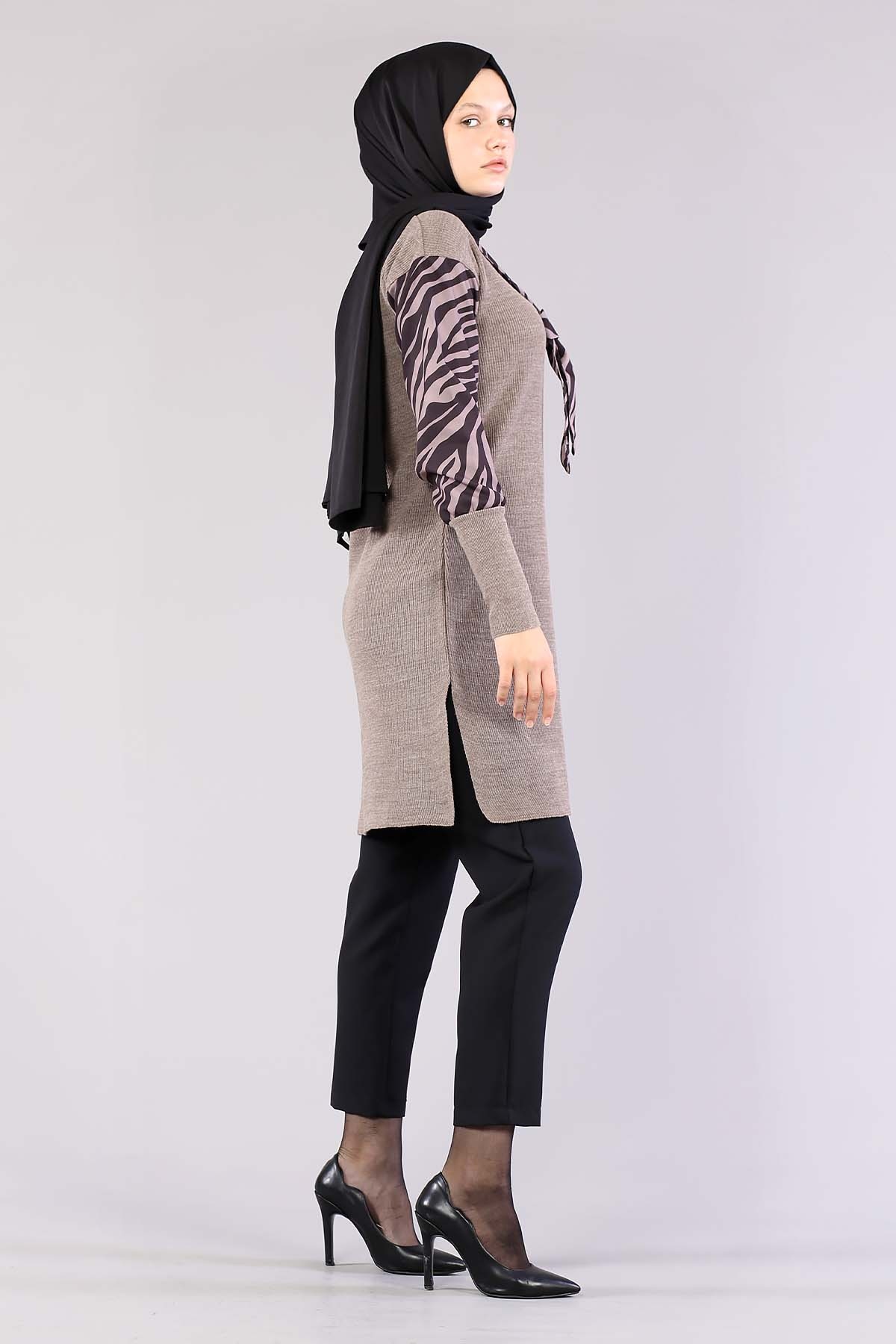 4063 Zebra Garnili Tunik Tek - Vizon - 5