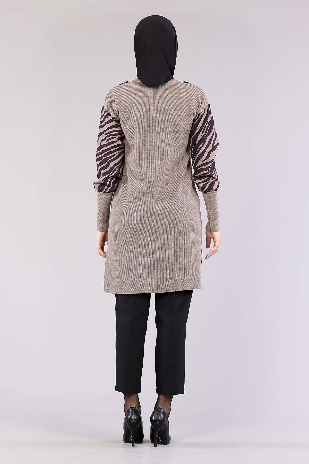 4063 Zebra Garnili Tunik Tek - Vizon - 6