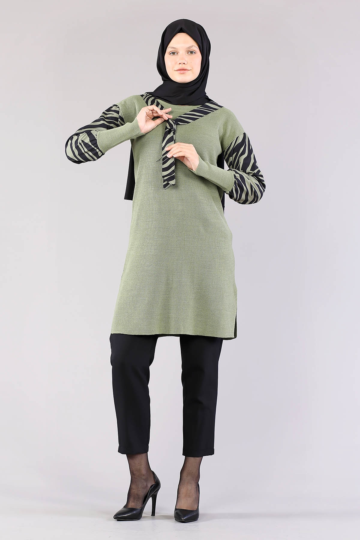 4063 Zebra Garnili Tunik Tek - Yesil - 1