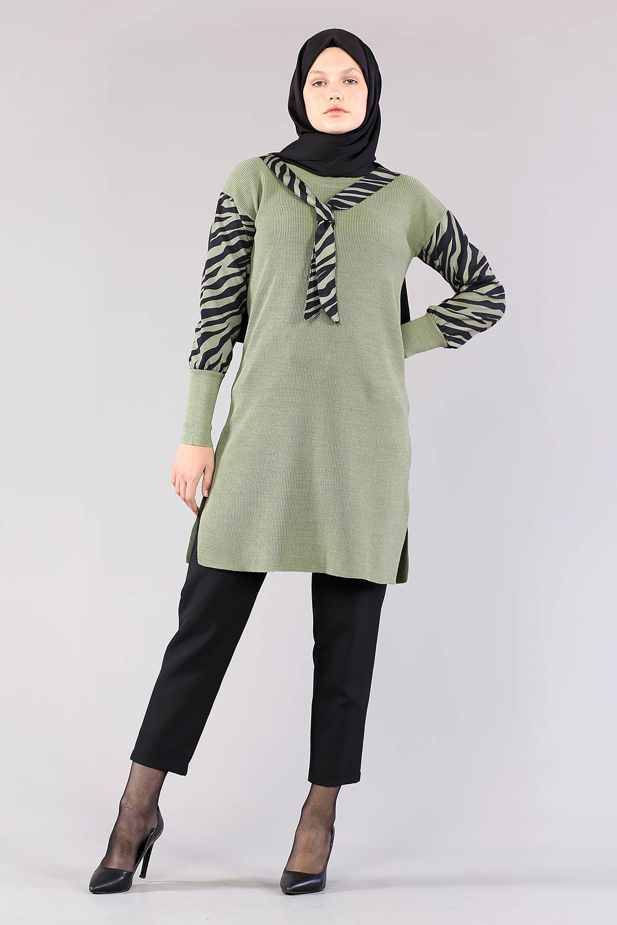 4063 Zebra Garnili Tunik Tek - Yesil - 2