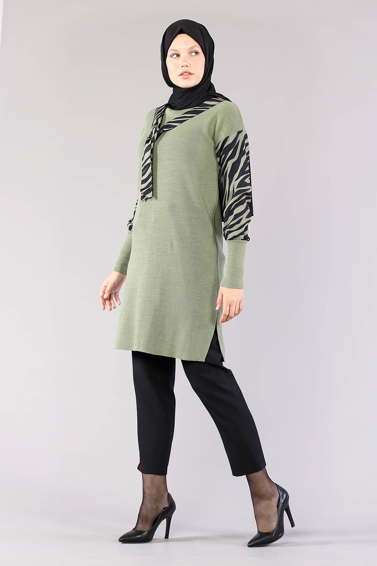 4063 Zebra Garnili Tunik Tek - Yesil - 3