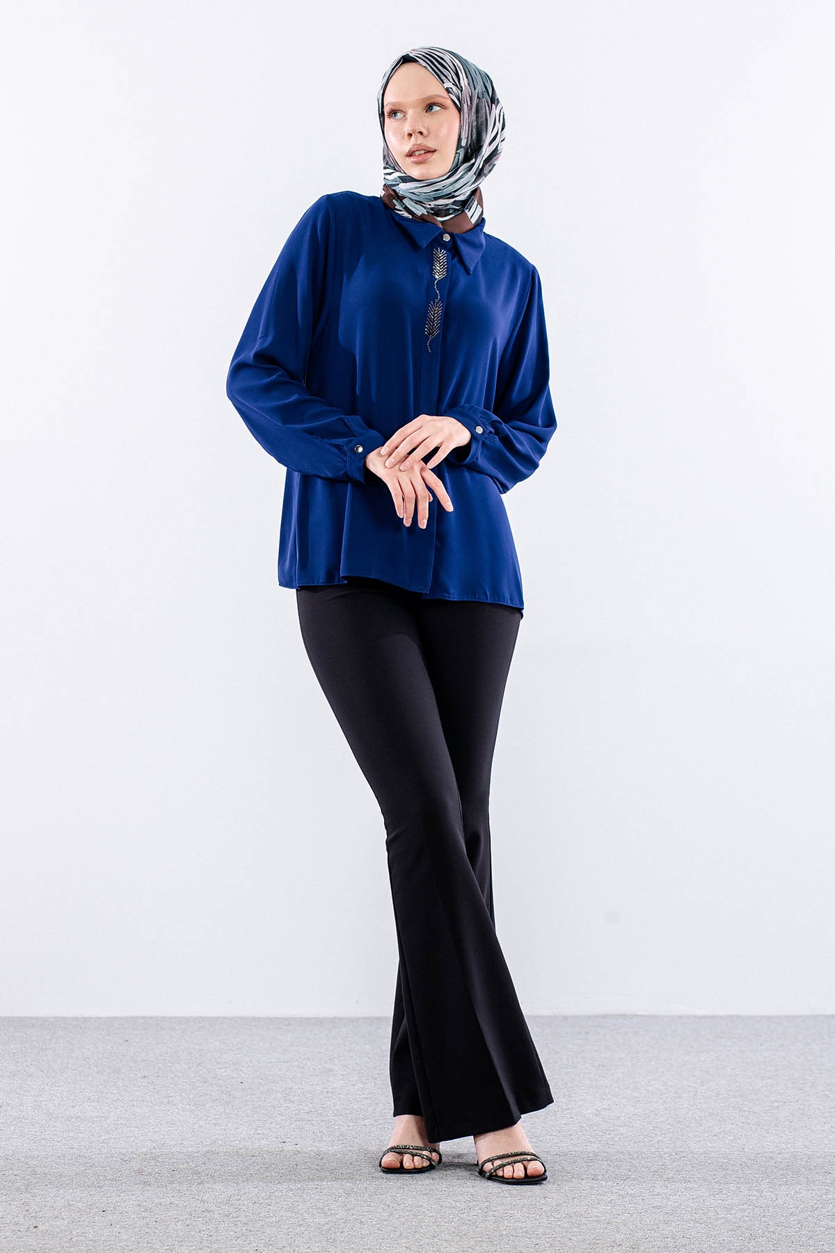 4114 Bluz 44-50 Basak Tas Detay - Sax - 1