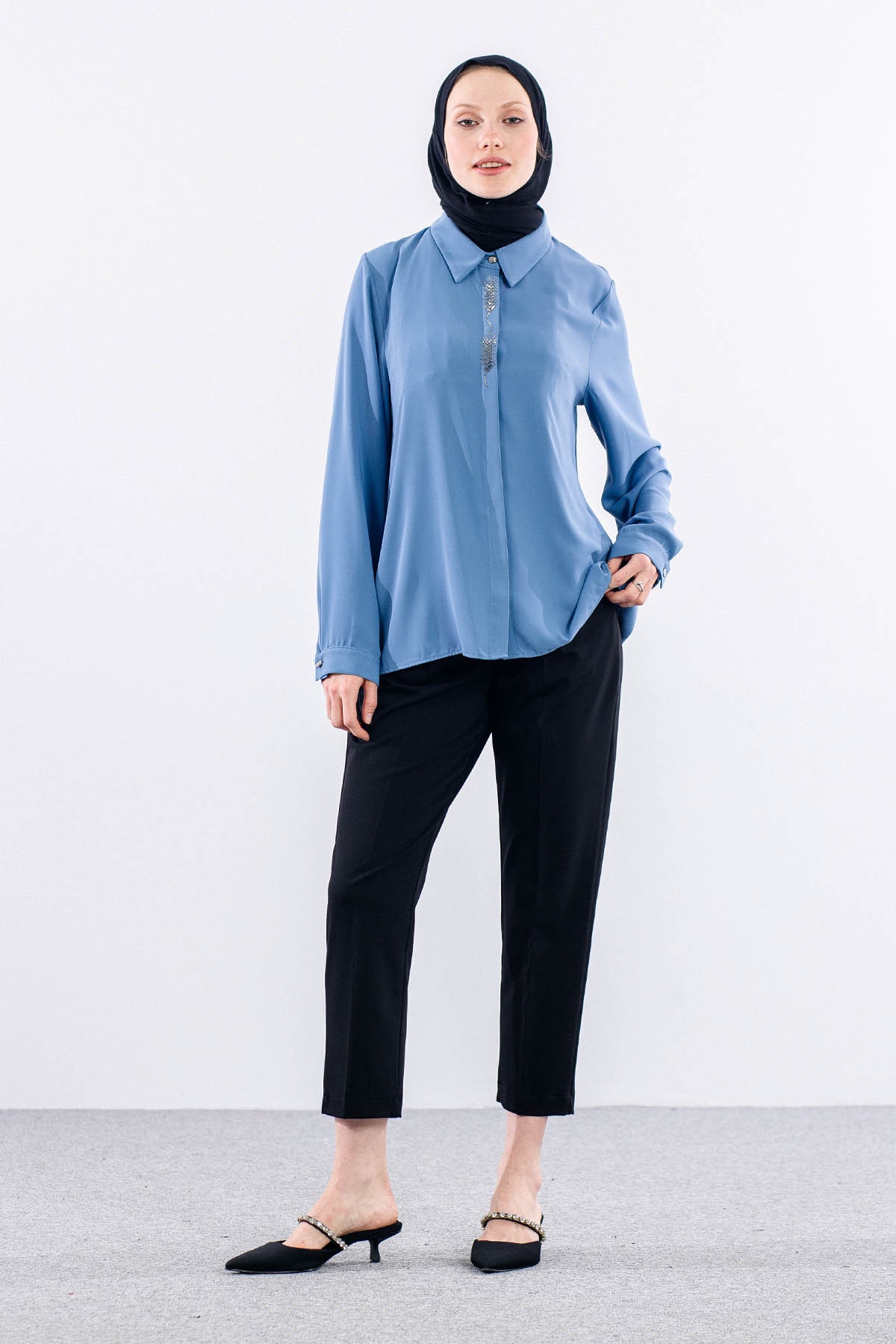 4114 Gömlek 44-52 - Mavi - 1