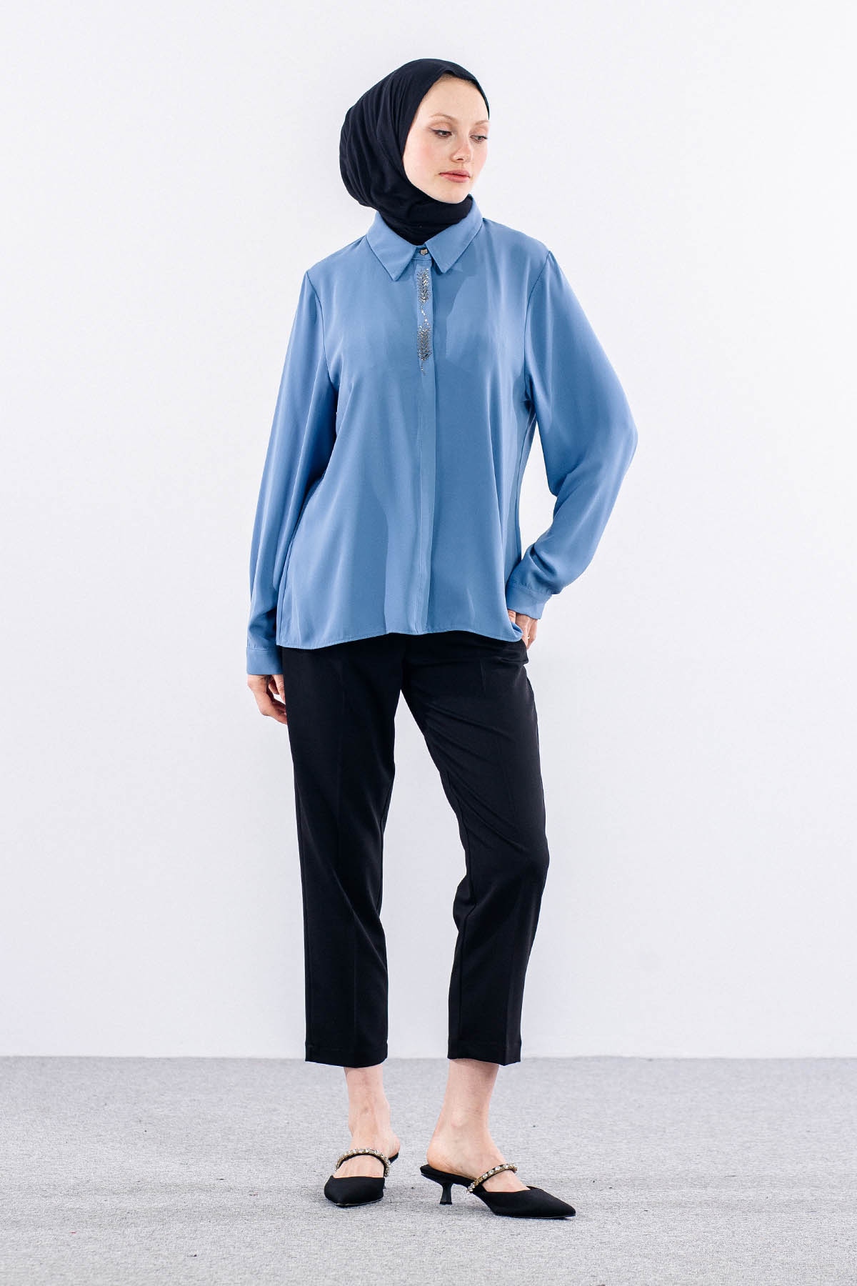 4114 Gömlek 44-52 - Mavi - 3