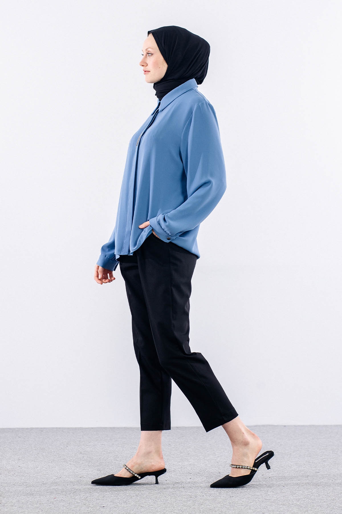 4114 Gömlek 44-52 - Mavi - 4