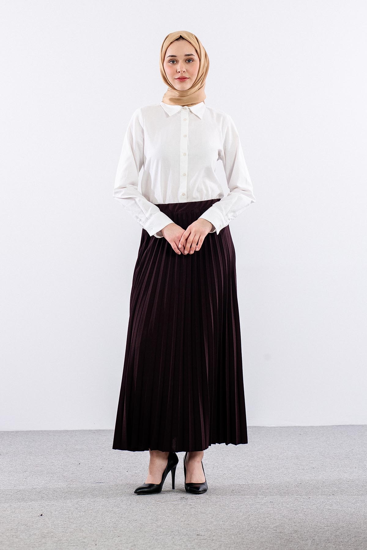 412 Pli̇se Etek 38-48 - Kahve - 1