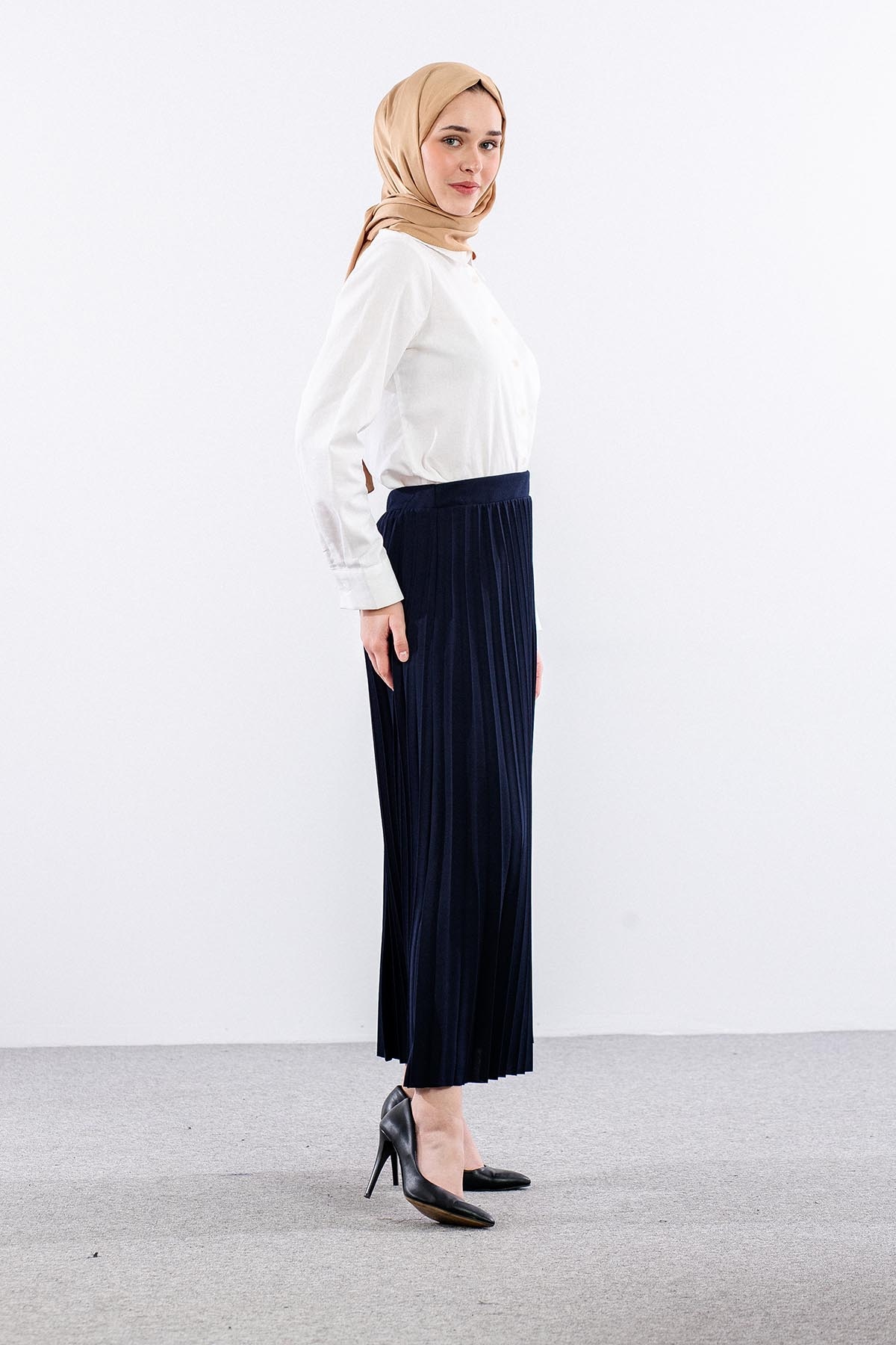 412 Pli̇se Etek 38-48 - Lacivert - 3