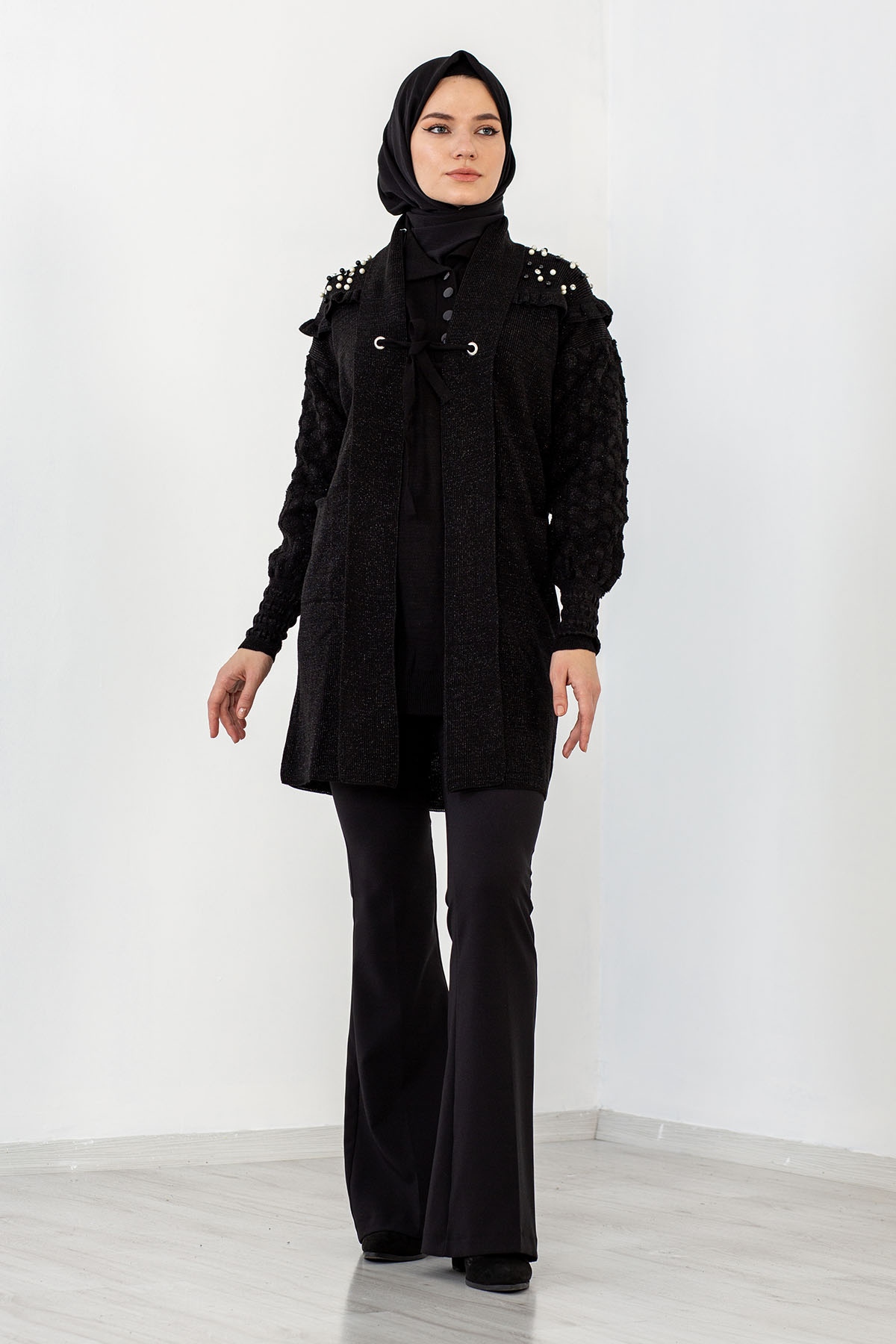 4120 İncili Ceket Tek - Siyah - 1