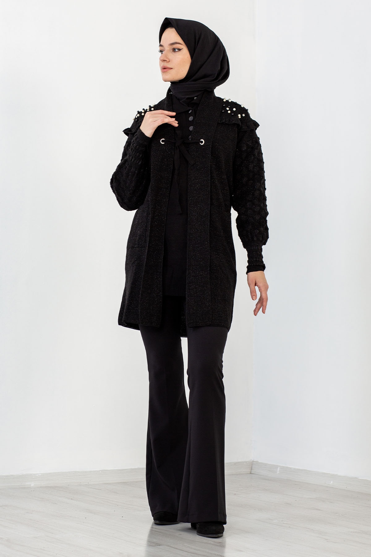 4120 İncili Ceket Tek - Siyah - 2