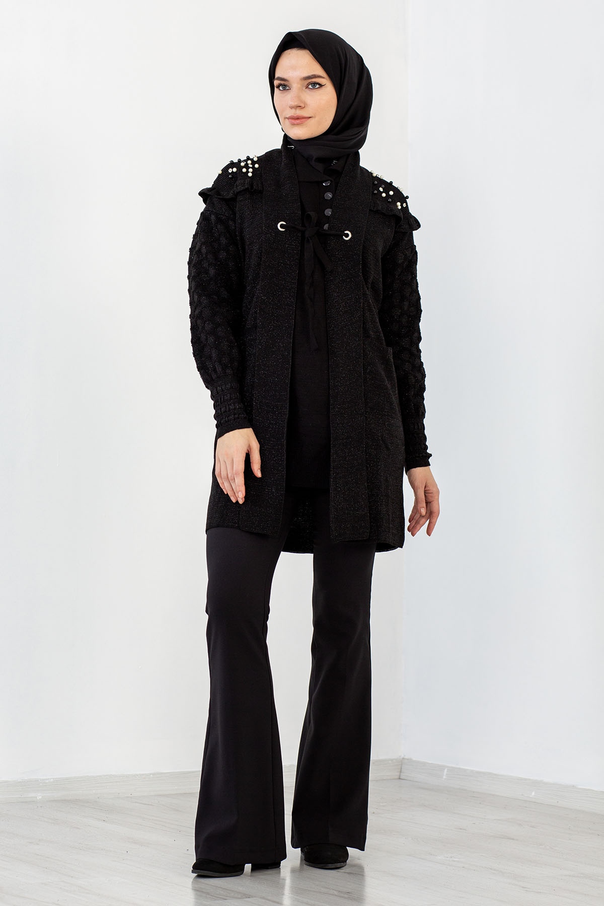 4120 İncili Ceket Tek - Siyah - 3