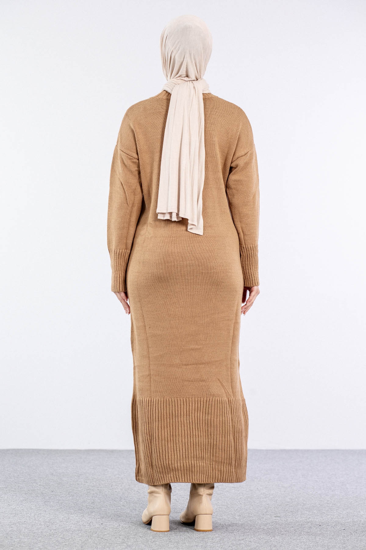 4125 Yelekli Elbise Tek - Camel - 4