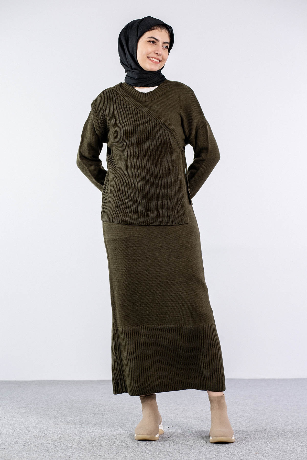 4125 Yelekli Elbise Tek - Haki - 1