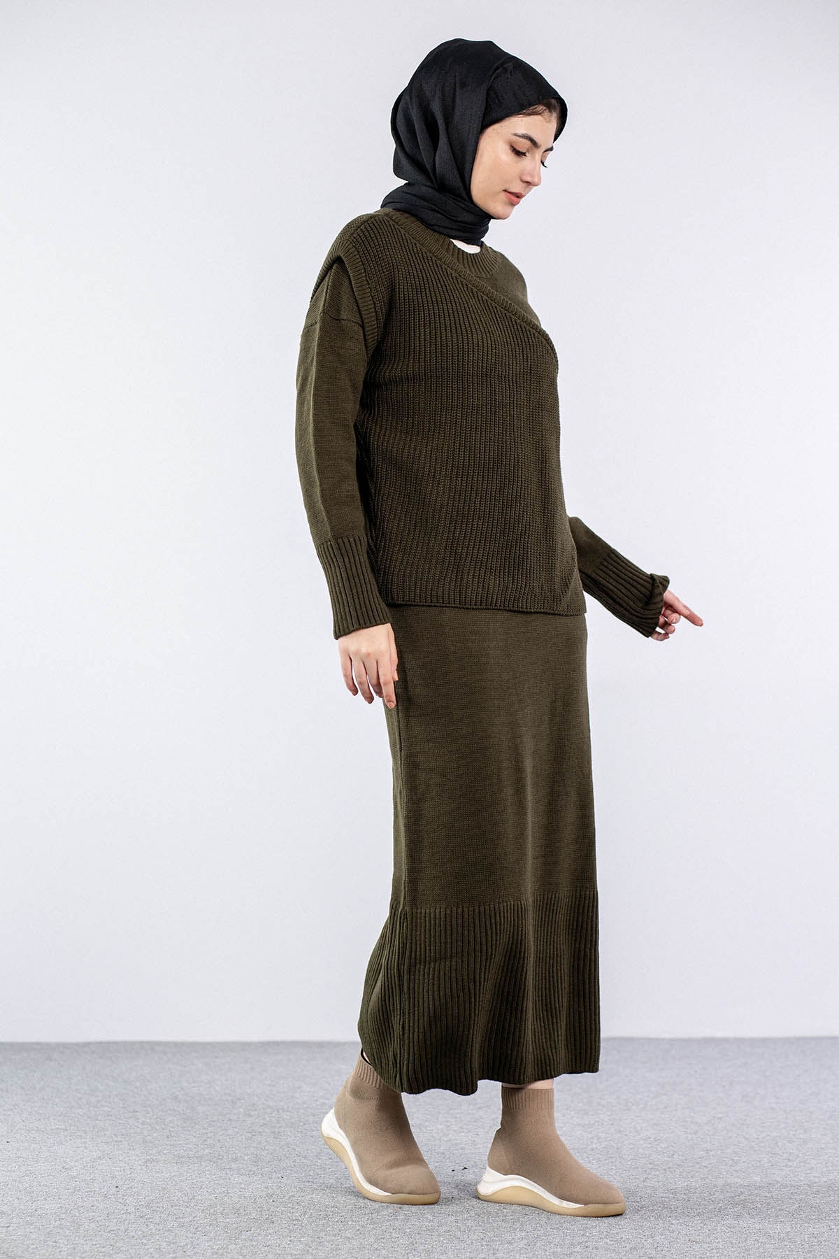 4125 Yelekli Elbise Tek - Haki - 2